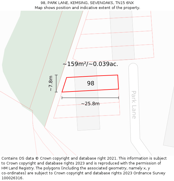 98, PARK LANE, KEMSING, SEVENOAKS, TN15 6NX: Plot and title map