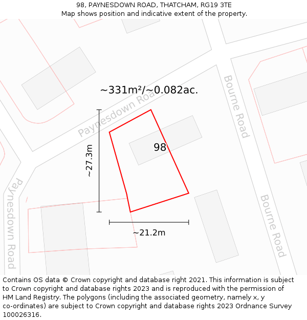 98, PAYNESDOWN ROAD, THATCHAM, RG19 3TE: Plot and title map