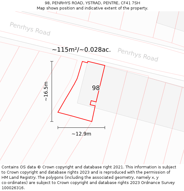 98, PENRHYS ROAD, YSTRAD, PENTRE, CF41 7SH: Plot and title map