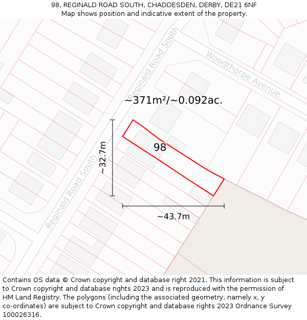 98, REGINALD ROAD SOUTH, CHADDESDEN, DERBY, DE21 6NF: Plot and title map