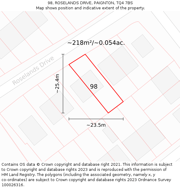 98, ROSELANDS DRIVE, PAIGNTON, TQ4 7BS: Plot and title map