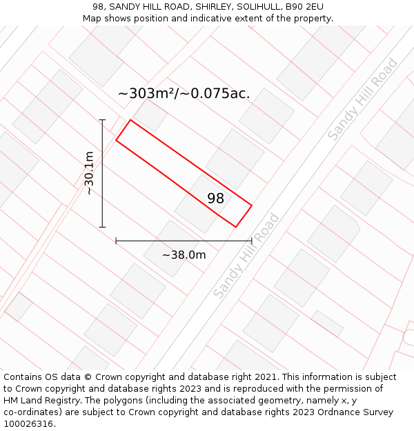 98, SANDY HILL ROAD, SHIRLEY, SOLIHULL, B90 2EU: Plot and title map