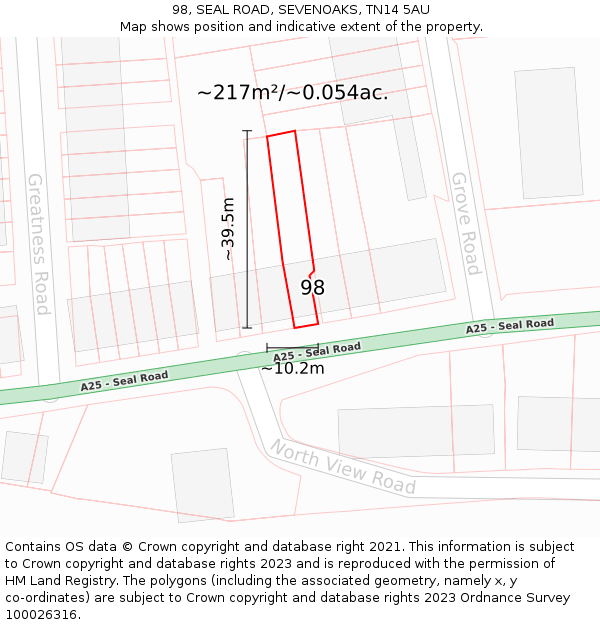 98, SEAL ROAD, SEVENOAKS, TN14 5AU: Plot and title map