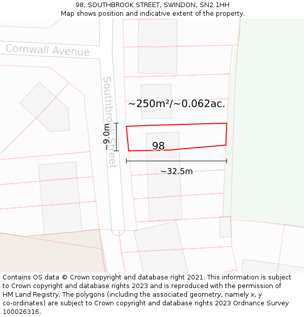 98, SOUTHBROOK STREET, SWINDON, SN2 1HH: Plot and title map