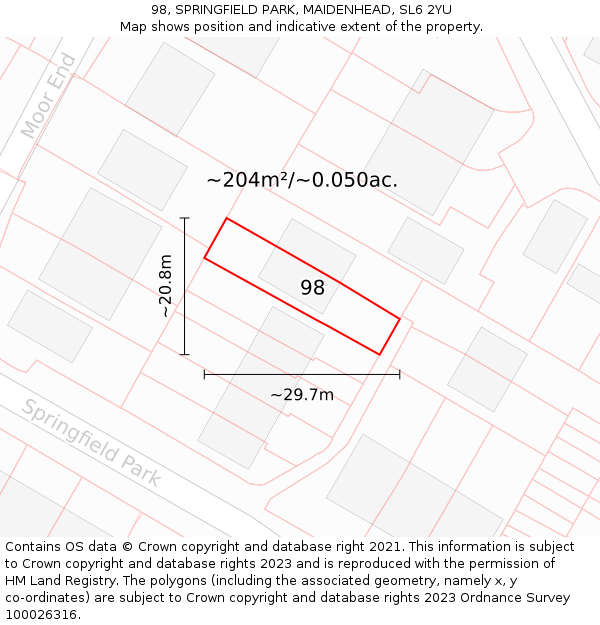 98, SPRINGFIELD PARK, MAIDENHEAD, SL6 2YU: Plot and title map