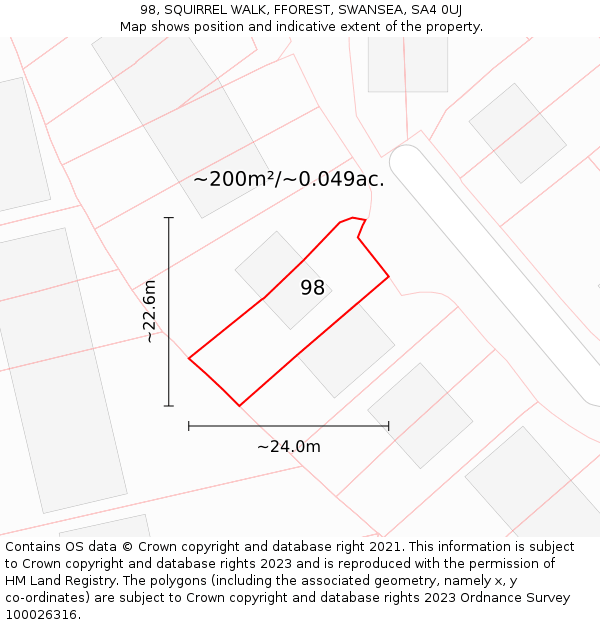 98, SQUIRREL WALK, FFOREST, SWANSEA, SA4 0UJ: Plot and title map