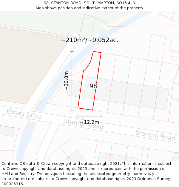 98, STANTON ROAD, SOUTHAMPTON, SO15 4HY: Plot and title map