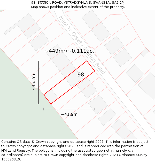 98, STATION ROAD, YSTRADGYNLAIS, SWANSEA, SA9 1PJ: Plot and title map