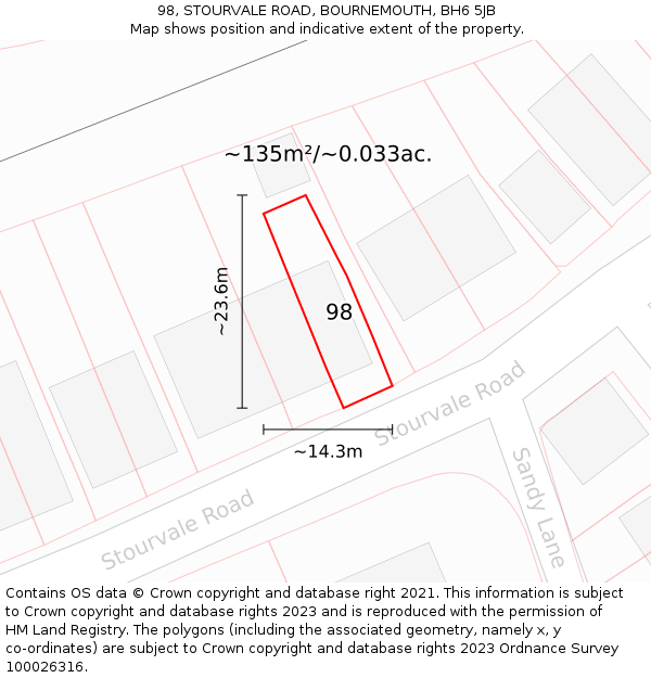 98, STOURVALE ROAD, BOURNEMOUTH, BH6 5JB: Plot and title map