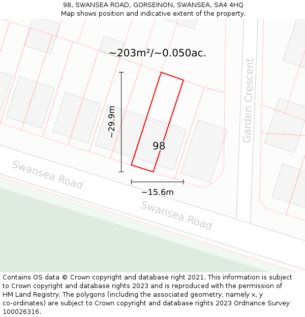 98, SWANSEA ROAD, GORSEINON, SWANSEA, SA4 4HQ: Plot and title map