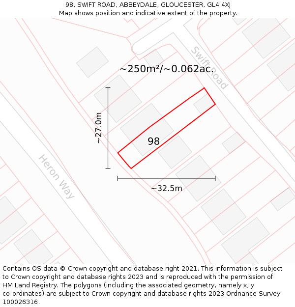 98, SWIFT ROAD, ABBEYDALE, GLOUCESTER, GL4 4XJ: Plot and title map