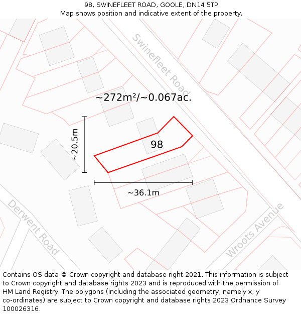 98, SWINEFLEET ROAD, GOOLE, DN14 5TP: Plot and title map