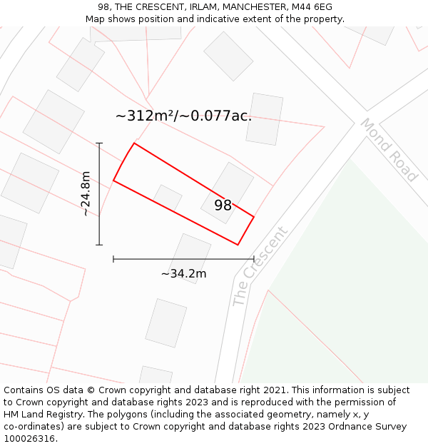 98, THE CRESCENT, IRLAM, MANCHESTER, M44 6EG: Plot and title map