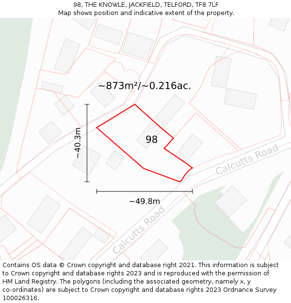 98, THE KNOWLE, JACKFIELD, TELFORD, TF8 7LF: Plot and title map
