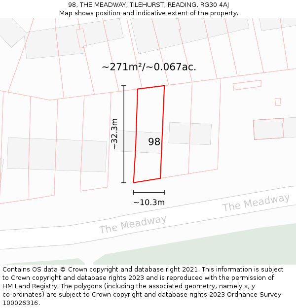 98, THE MEADWAY, TILEHURST, READING, RG30 4AJ: Plot and title map