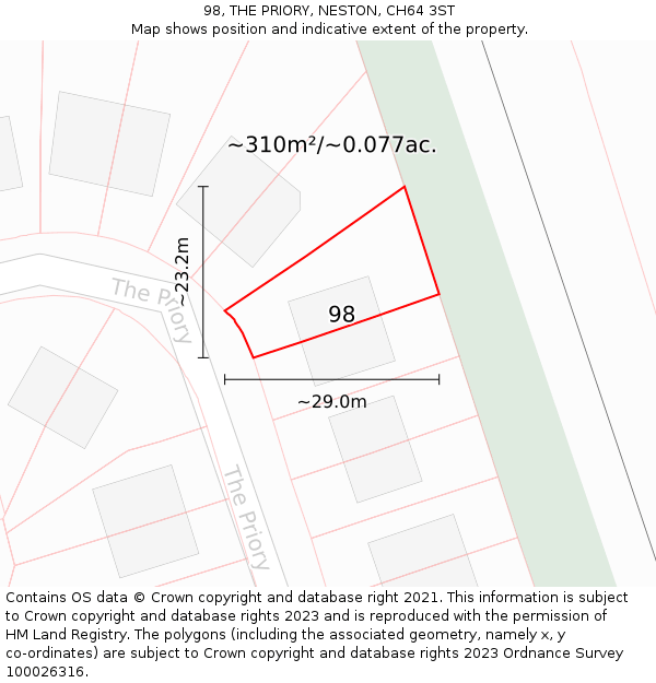 98, THE PRIORY, NESTON, CH64 3ST: Plot and title map