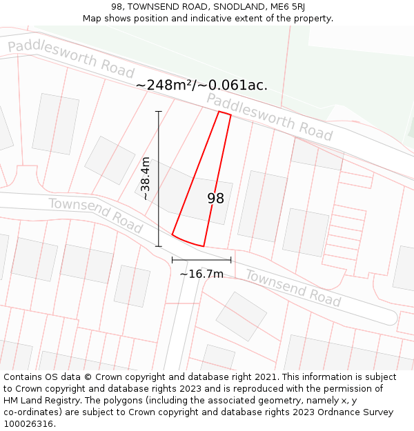 98, TOWNSEND ROAD, SNODLAND, ME6 5RJ: Plot and title map