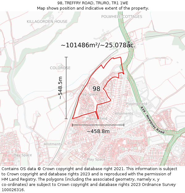 98, TREFFRY ROAD, TRURO, TR1 1WE: Plot and title map