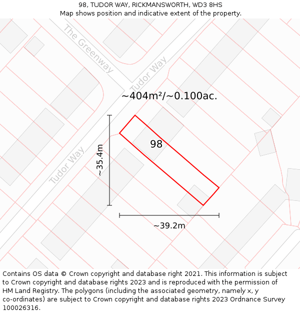 98, TUDOR WAY, RICKMANSWORTH, WD3 8HS: Plot and title map