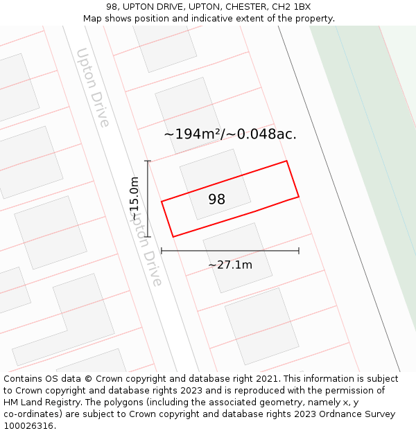 98, UPTON DRIVE, UPTON, CHESTER, CH2 1BX: Plot and title map