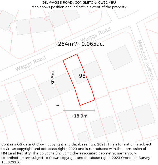 98, WAGGS ROAD, CONGLETON, CW12 4BU: Plot and title map