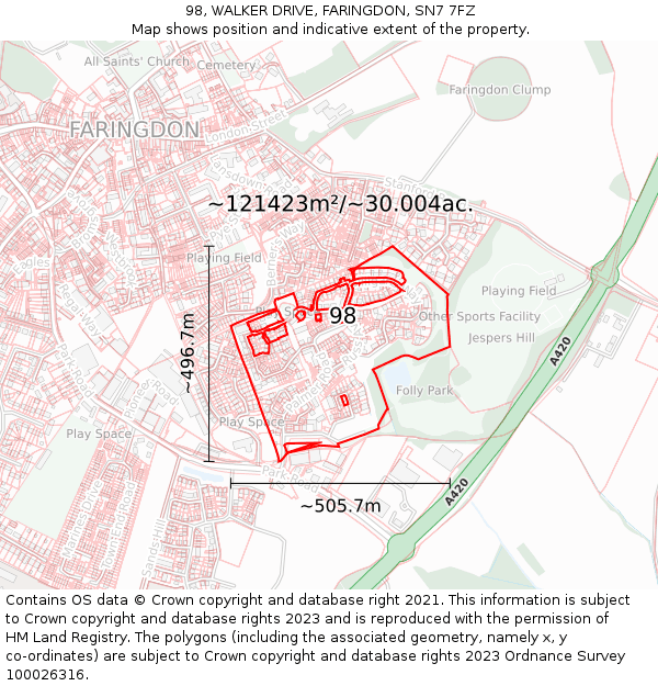 98, WALKER DRIVE, FARINGDON, SN7 7FZ: Plot and title map