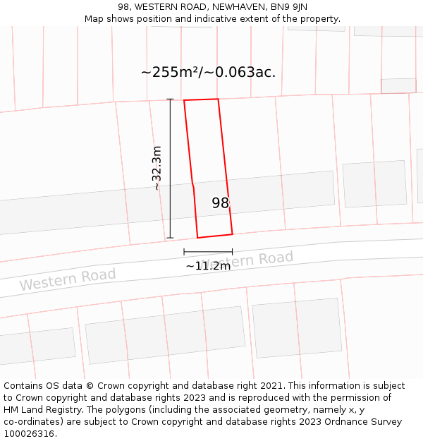 98, WESTERN ROAD, NEWHAVEN, BN9 9JN: Plot and title map