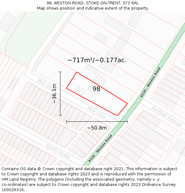 98, WESTON ROAD, STOKE-ON-TRENT, ST3 6AL: Plot and title map