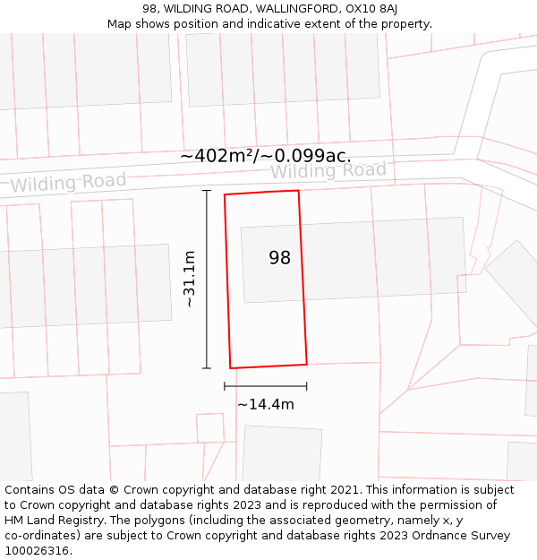 98, WILDING ROAD, WALLINGFORD, OX10 8AJ: Plot and title map