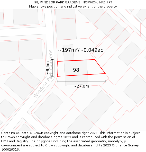 98, WINDSOR PARK GARDENS, NORWICH, NR6 7PT: Plot and title map