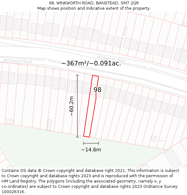 98, WINKWORTH ROAD, BANSTEAD, SM7 2QR: Plot and title map