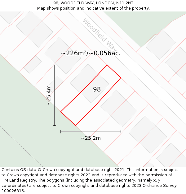 98, WOODFIELD WAY, LONDON, N11 2NT: Plot and title map