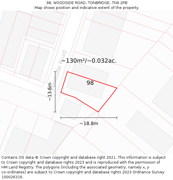 98, WOODSIDE ROAD, TONBRIDGE, TN9 2PB: Plot and title map