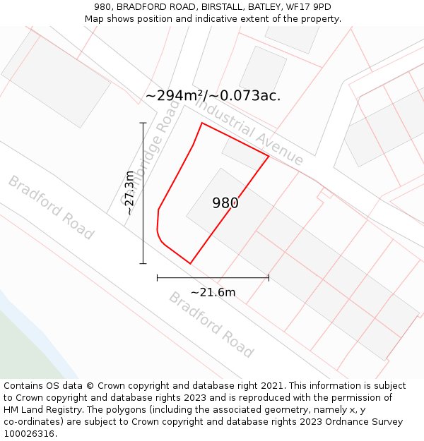 980, BRADFORD ROAD, BIRSTALL, BATLEY, WF17 9PD: Plot and title map