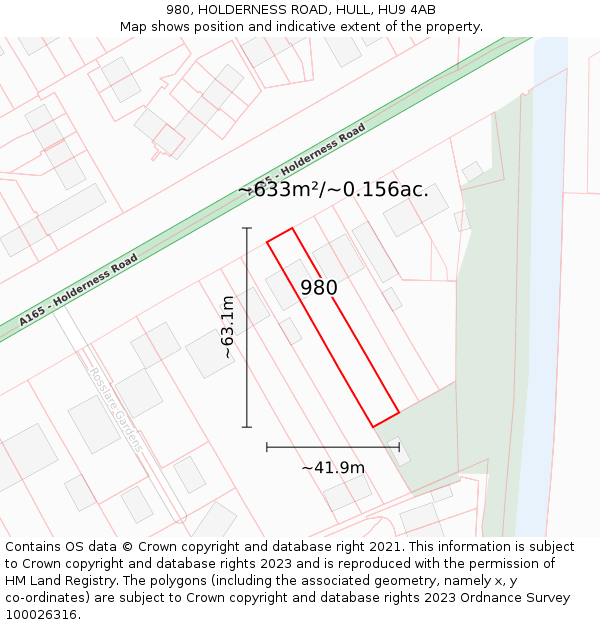 980, HOLDERNESS ROAD, HULL, HU9 4AB: Plot and title map