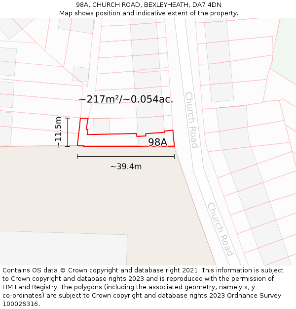 98A, CHURCH ROAD, BEXLEYHEATH, DA7 4DN: Plot and title map