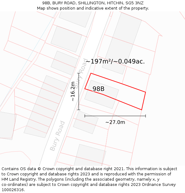 98B, BURY ROAD, SHILLINGTON, HITCHIN, SG5 3NZ: Plot and title map