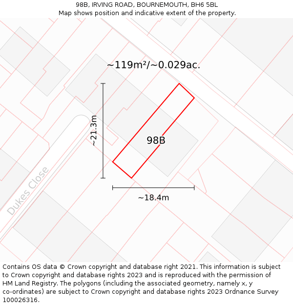 98B, IRVING ROAD, BOURNEMOUTH, BH6 5BL: Plot and title map