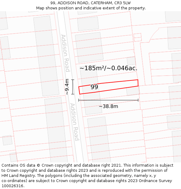 99, ADDISON ROAD, CATERHAM, CR3 5LW: Plot and title map