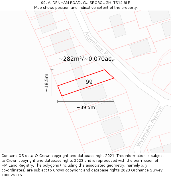 99, ALDENHAM ROAD, GUISBOROUGH, TS14 8LB: Plot and title map