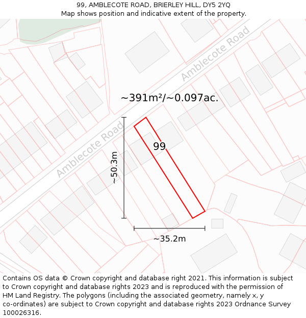 99, AMBLECOTE ROAD, BRIERLEY HILL, DY5 2YQ: Plot and title map