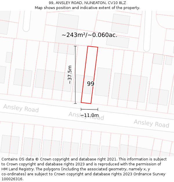 99, ANSLEY ROAD, NUNEATON, CV10 8LZ: Plot and title map