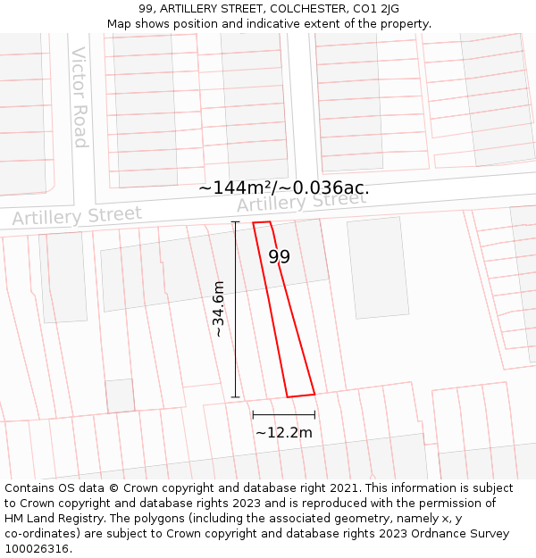 99, ARTILLERY STREET, COLCHESTER, CO1 2JG: Plot and title map