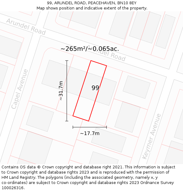 99, ARUNDEL ROAD, PEACEHAVEN, BN10 8EY: Plot and title map