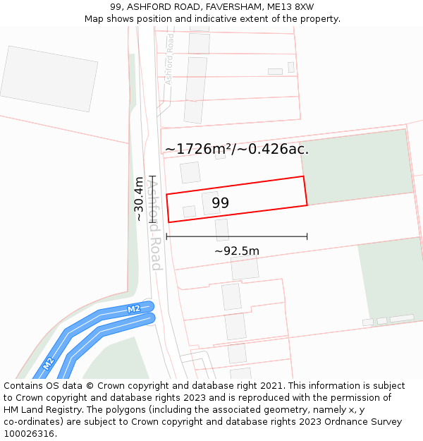 99, ASHFORD ROAD, FAVERSHAM, ME13 8XW: Plot and title map