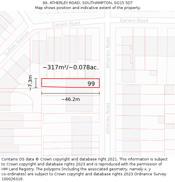 99, ATHERLEY ROAD, SOUTHAMPTON, SO15 5DT: Plot and title map