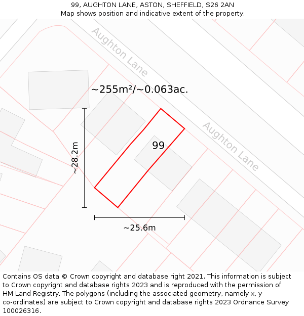 99, AUGHTON LANE, ASTON, SHEFFIELD, S26 2AN: Plot and title map