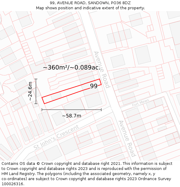 99, AVENUE ROAD, SANDOWN, PO36 8DZ: Plot and title map