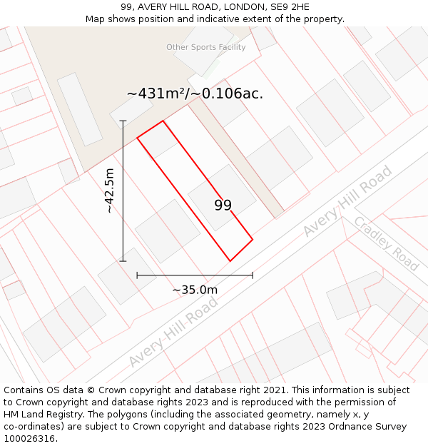 99, AVERY HILL ROAD, LONDON, SE9 2HE: Plot and title map