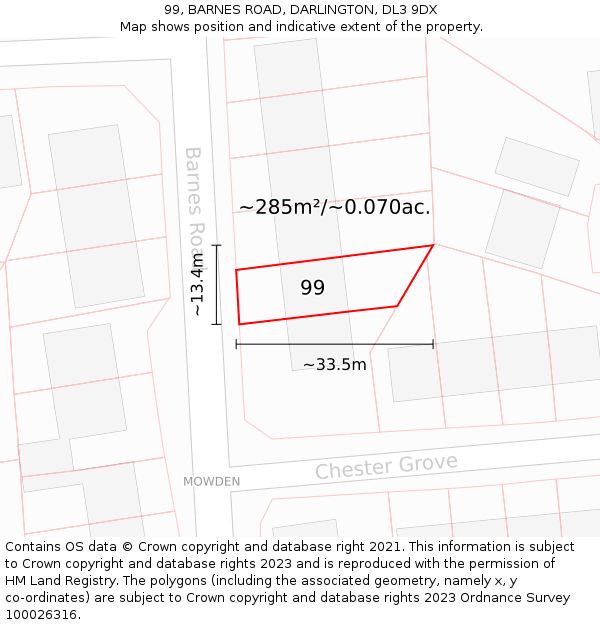 99, BARNES ROAD, DARLINGTON, DL3 9DX: Plot and title map